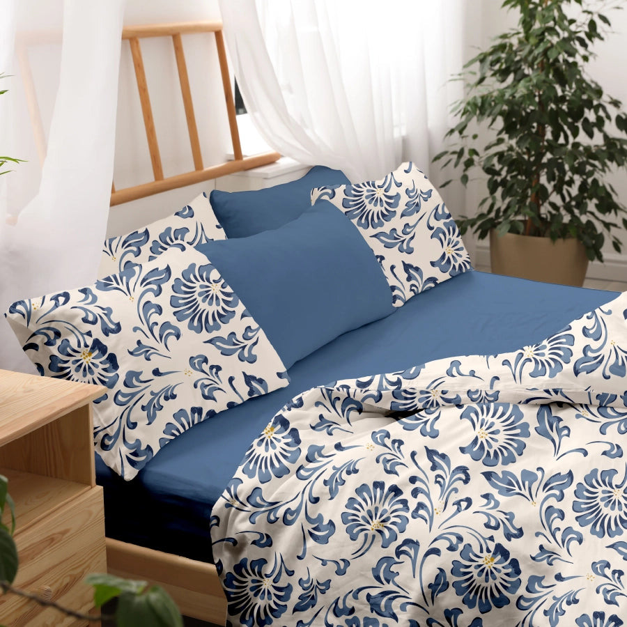 Beddingset Ethnic Folk Art Collection Blue Dahlia