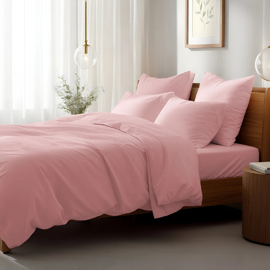 Duvet Cover - 1000TC Solid - Cameo Rose - Double