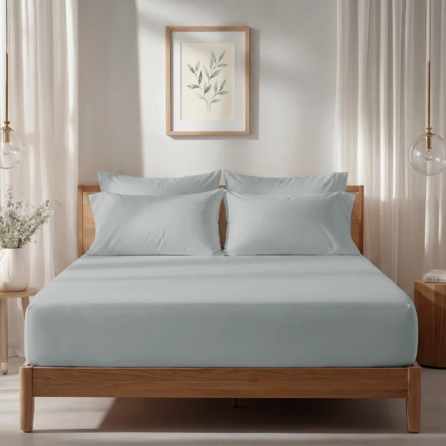 Fitted Bedsheet Set | 1000TC Solid | 100% Cotton Bedsheet + 4 Pillow Cases [Sizes: King Bedsheets & Queen/ Double Bedsheets] - King / solid-light-grey