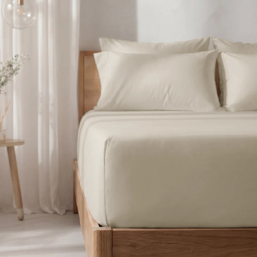 Fitted Bedsheet Set | 1000TC Solid | 100% Cotton Bedsheet + 4 Pillow Cases [Sizes: King Bedsheets & Queen/ Double Bedsheets] - King / solid-beige