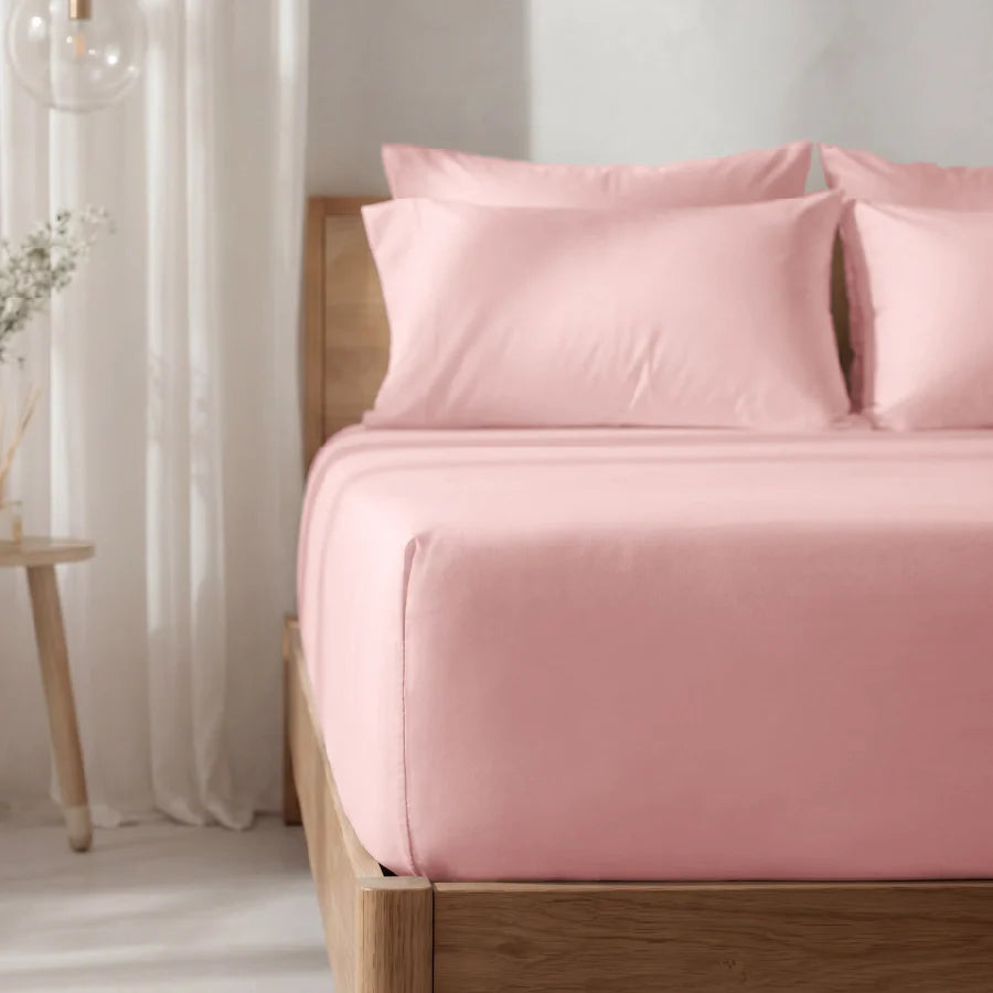Fitted Bedsheet Set | 1000TC Solid | 100% Cotton Bedsheet + 4 Pillow Cases [Sizes: King Bedsheets & Queen/ Double Bedsheets] - King / solid-cameo-rose