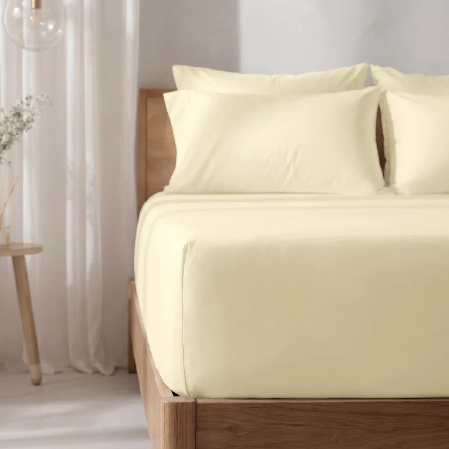 Fitted Bedsheet Set | 1000TC Solid | 100% Cotton Bedsheet + 4 Pillow Cases [Sizes: King Bedsheets & Queen/ Double Bedsheets] - King / solid-ivory