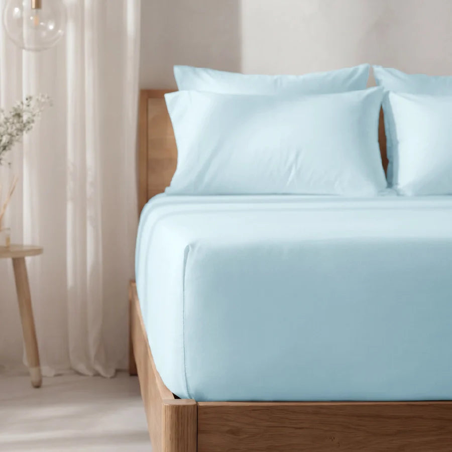 Fitted Bedsheet Set | 1000TC Solid | 100% Cotton Bedsheet + 4 Pillow Cases [Sizes: King Bedsheets & Queen/ Double Bedsheets] - King / solid-pale-blue