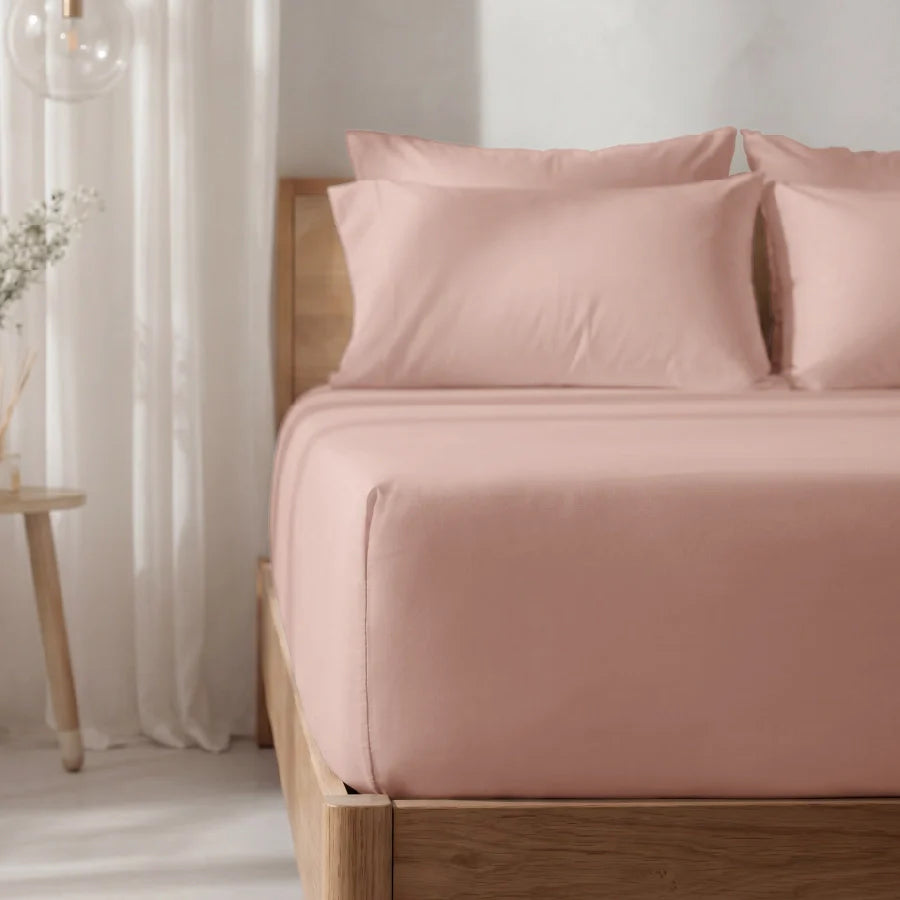 Fitted Bedsheet Set | 1000TC Solid | 100% Cotton Bedsheet + 4 Pillow Cases [Sizes: King Bedsheets & Queen/ Double Bedsheets] - King / solid-rosa-agreste