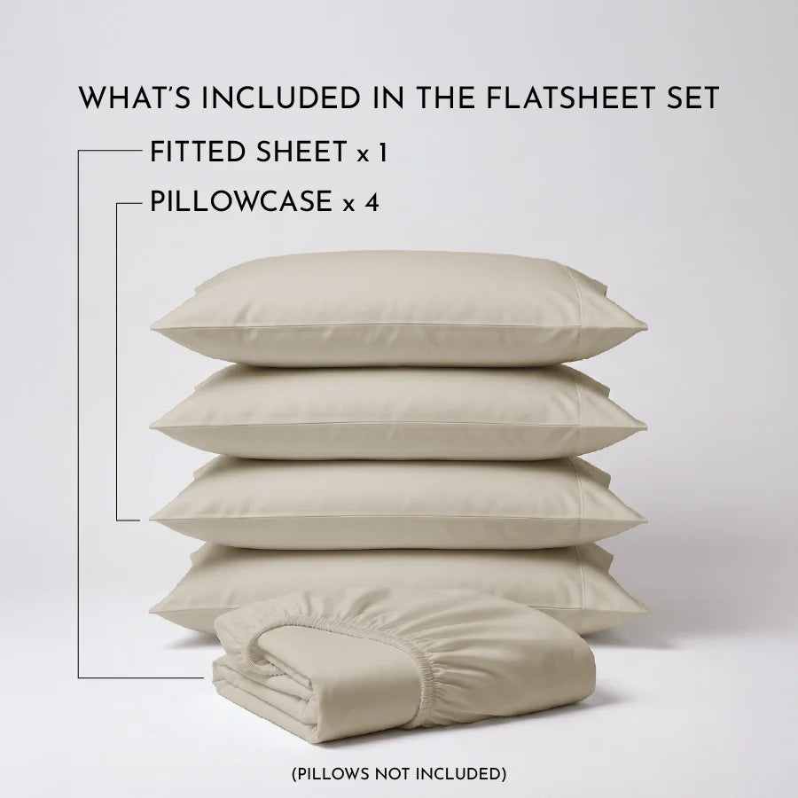 Fitted Bedsheet Set | 1000TC Solid | 100% Cotton Bedsheet + 4 Pillow Cases [Sizes: King Bedsheets & Queen/ Double Bedsheets] - King / solid-beige
