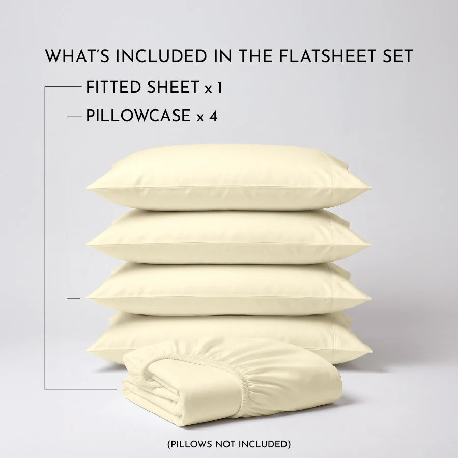 Fitted Bedsheet Set | 1000TC Solid | 100% Cotton Bedsheet + 4 Pillow Cases [Sizes: King Bedsheets & Queen/ Double Bedsheets] - King / solid-ivory