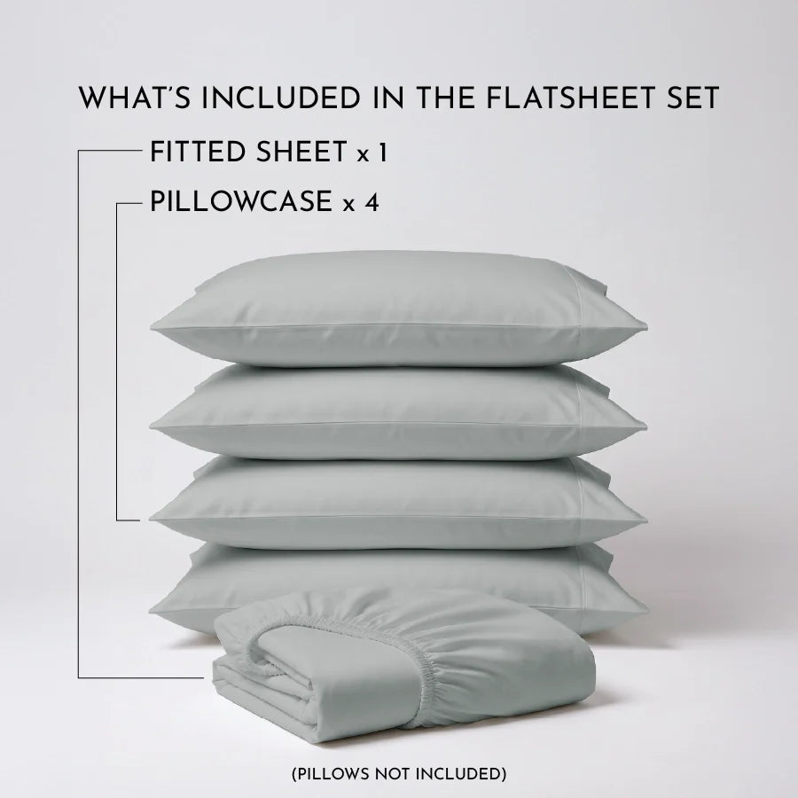Fitted Bedsheet Set | 1000TC Solid | 100% Cotton Bedsheet + 4 Pillow Cases [Sizes: King Bedsheets & Queen/ Double Bedsheets] - King / solid-light-grey