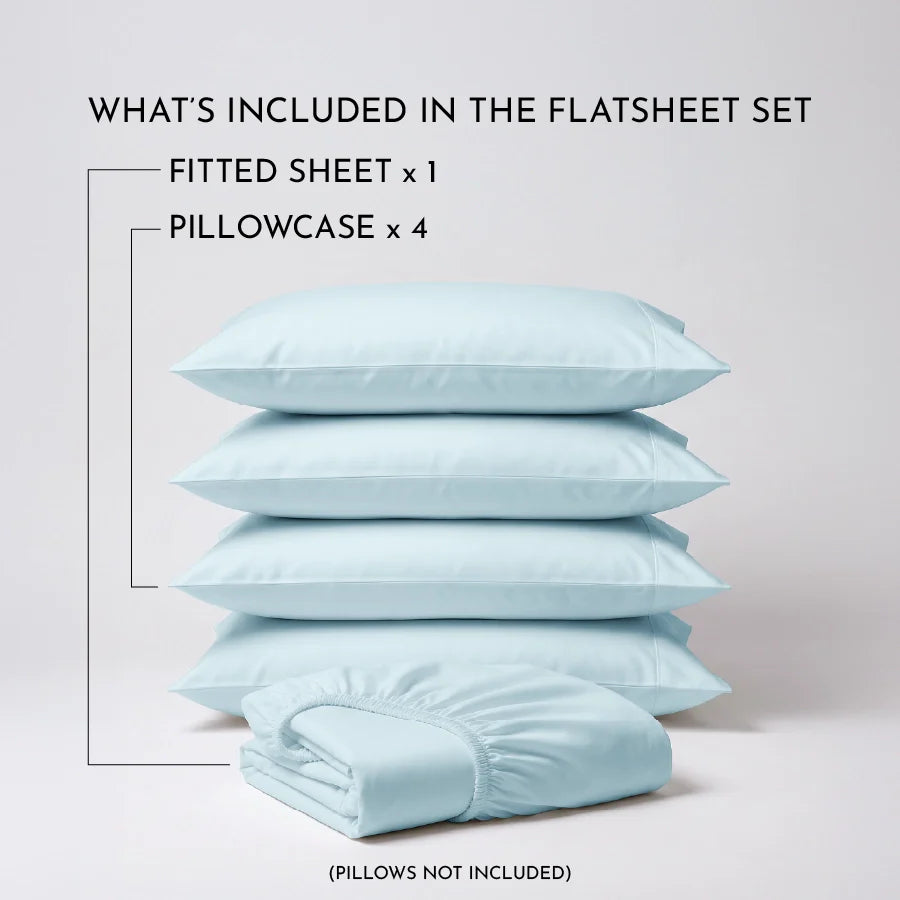 Fitted Bedsheet Set | 1000TC Solid | 100% Cotton Bedsheet + 4 Pillow Cases [Sizes: King Bedsheets & Queen/ Double Bedsheets] - King / solid-pale-blue