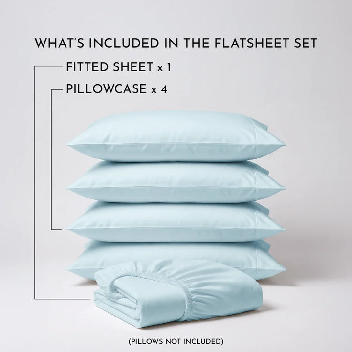 Fitted Bedsheet Set | 1000TC Solid | 100% Cotton Bedsheet + 4 Pillow Cases [Sizes: King Bedsheets & Queen/ Double Bedsheets] - King / solid-pale-blue
