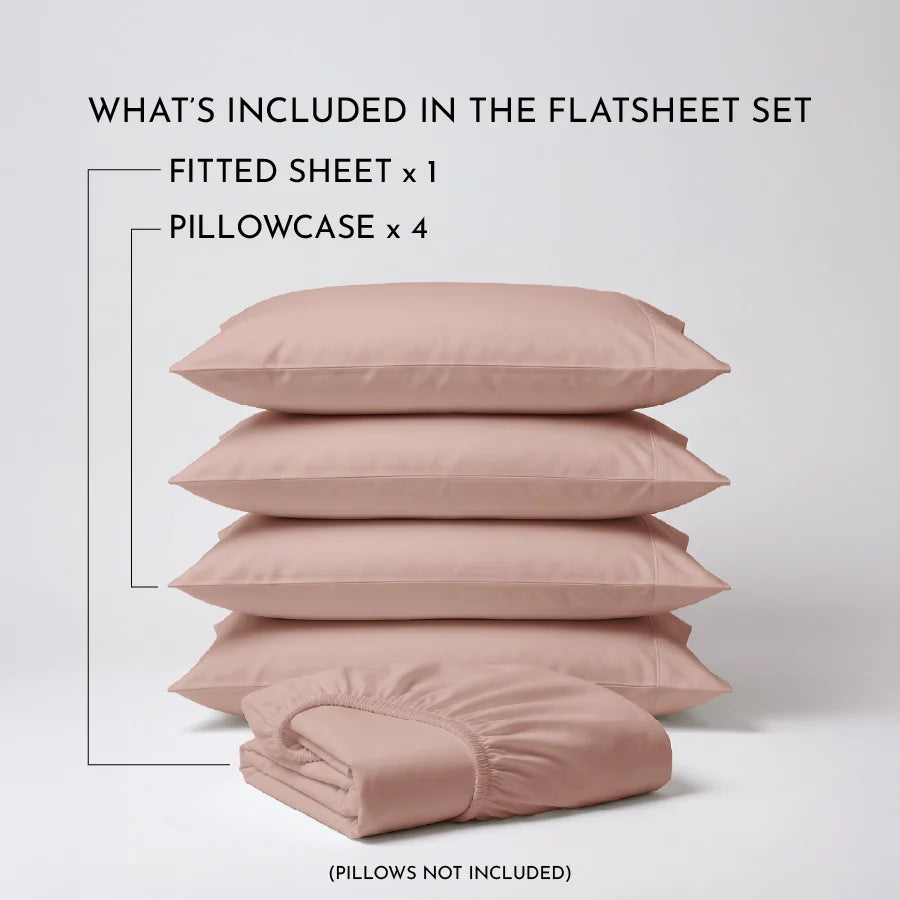 Fitted Bedsheet Set | 1000TC Solid | 100% Cotton Bedsheet + 4 Pillow Cases [Sizes: King Bedsheets & Queen/ Double Bedsheets] - King / solid-rosa-agreste