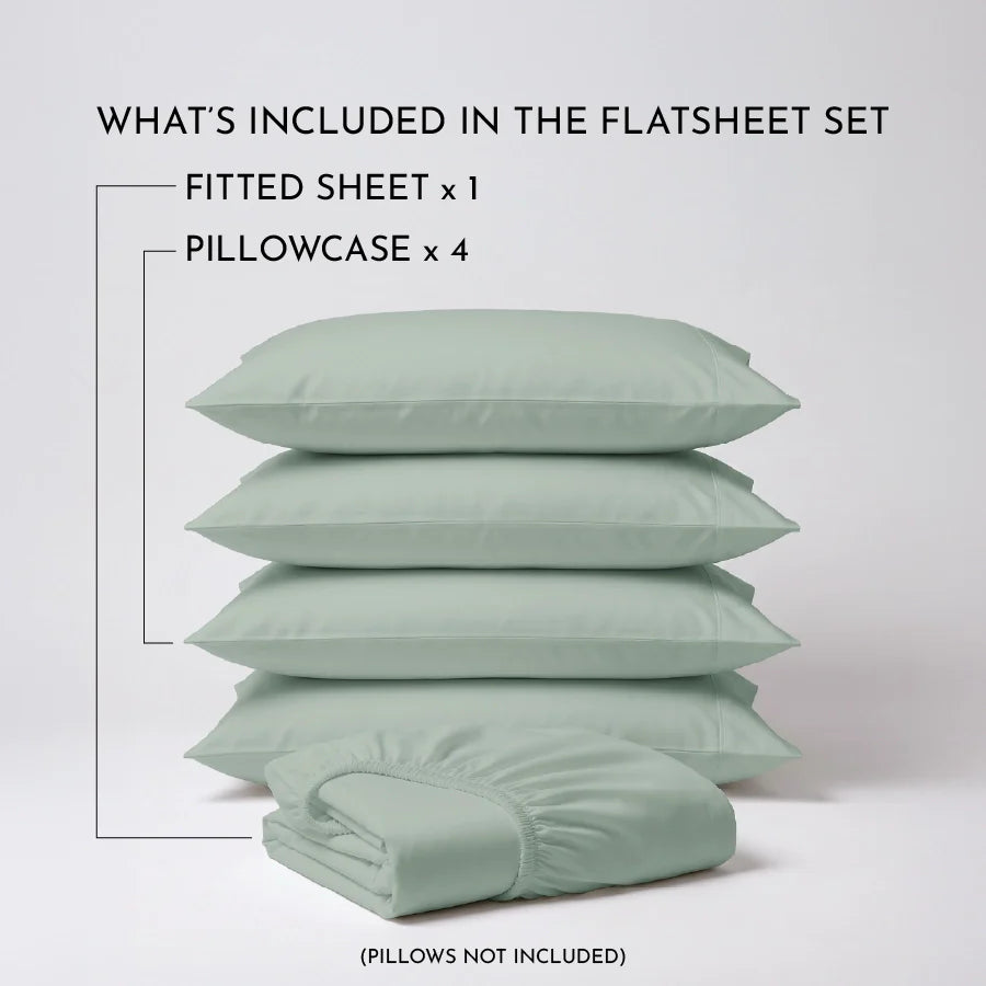 Fitted Bedsheet Set | 1000TC Solid | 100% Cotton Bedsheet + 4 Pillow Cases [Sizes: King Bedsheets & Queen/ Double Bedsheets] - King / solid-laurel-green