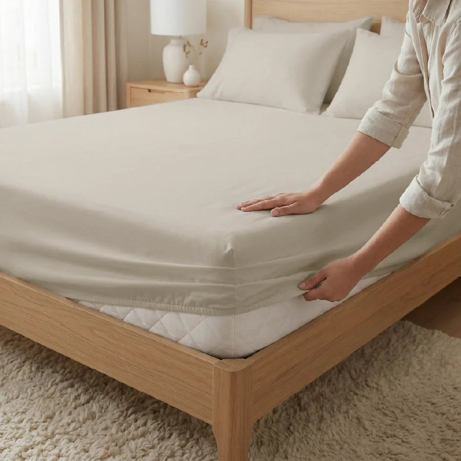 Fitted Bedsheet Set | 1000TC Solid | 100% Cotton Bedsheet + 4 Pillow Cases [Sizes: King Bedsheets & Queen/ Double Bedsheets] - King / solid-beige