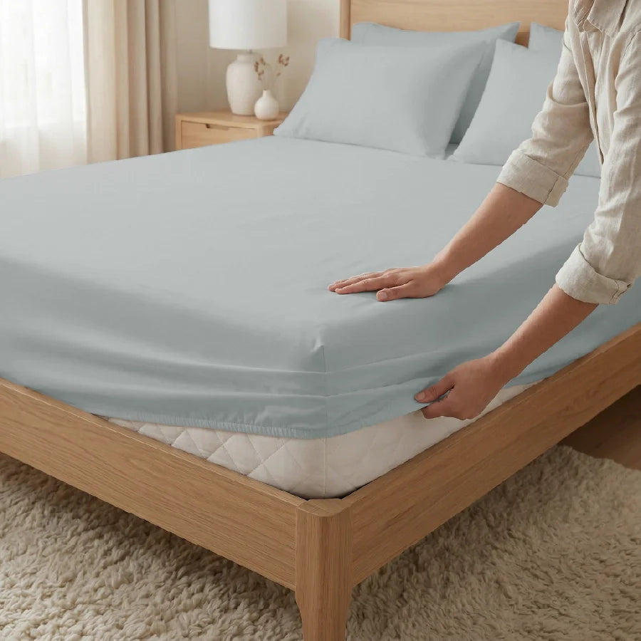 Fitted Bedsheet Set | 1000TC Solid | 100% Cotton Bedsheet + 4 Pillow Cases [Sizes: King Bedsheets & Queen/ Double Bedsheets] - King / solid-light-grey