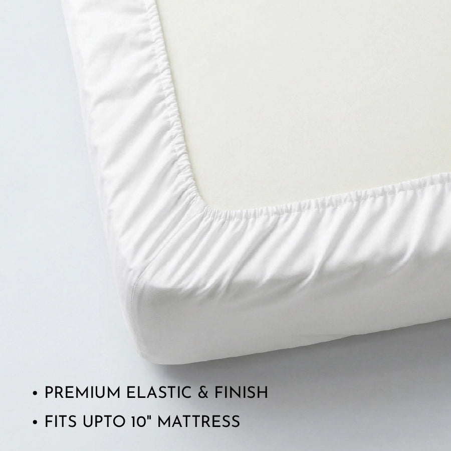Fitted Bedsheet Set | 1000TC Solid | 100% Cotton Bedsheet + 4 Pillow Cases [Sizes: King Bedsheets & Queen/ Double Bedsheets] - King / solid-white