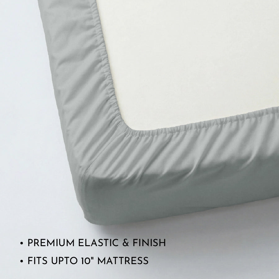 Fitted Bedsheet Set | 1000TC Solid | 100% Cotton Bedsheet + 4 Pillow Cases [Sizes: King Bedsheets & Queen/ Double Bedsheets] - King / solid-light-grey