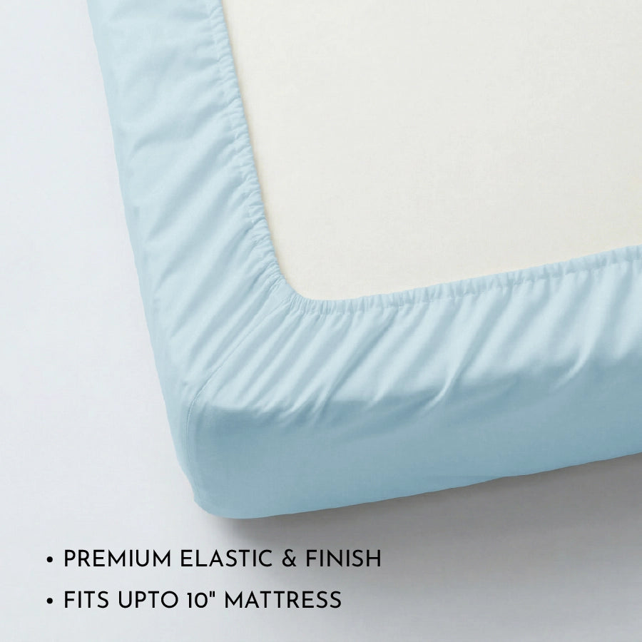 Fitted Bedsheet Set | 1000TC Solid | 100% Cotton Bedsheet + 4 Pillow Cases [Sizes: King Bedsheets & Queen/ Double Bedsheets] - King / solid-pale-blue