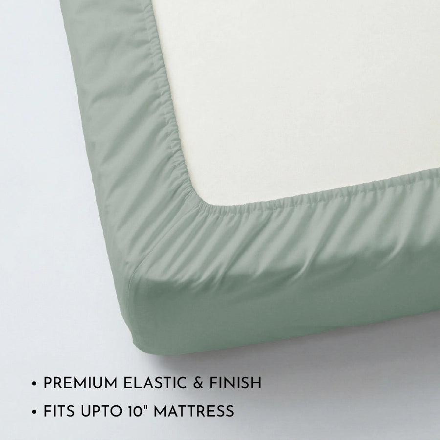 Fitted Bedsheet Set | 1000TC Solid | 100% Cotton Bedsheet + 4 Pillow Cases [Sizes: King Bedsheets & Queen/ Double Bedsheets] - King / solid-laurel-green