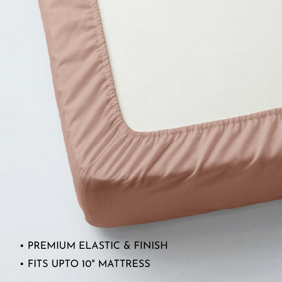 Fitted Bedsheet Set | 1000TC Solid | 100% Cotton Bedsheet + 4 Pillow Cases [Sizes: King Bedsheets & Queen/ Double Bedsheets] - King / solid-rosa-agreste