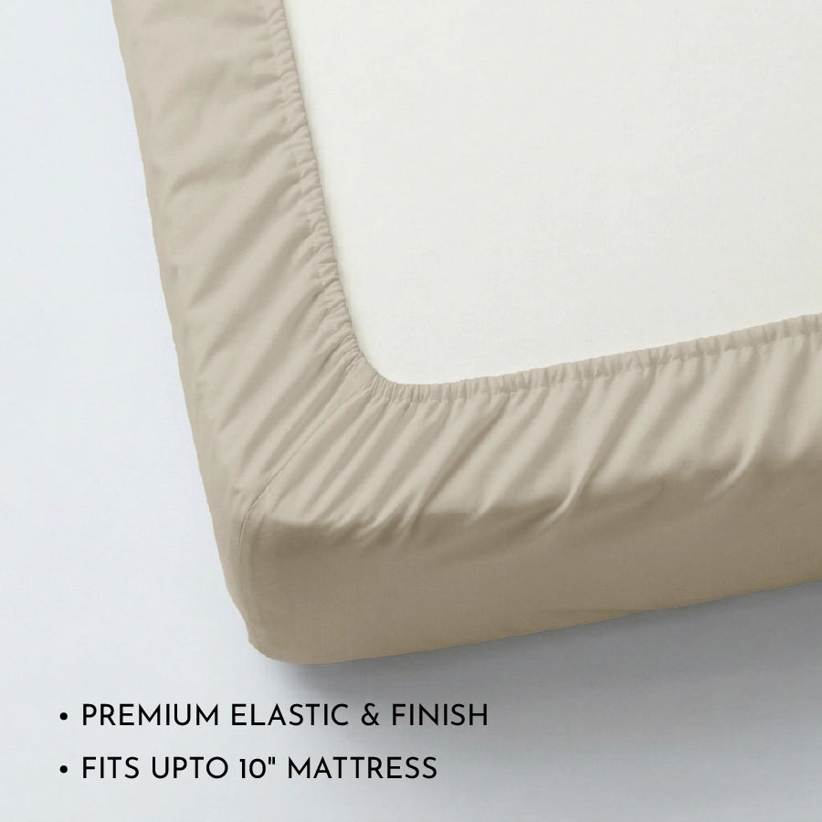 Fitted Bedsheet Set | 1000TC Solid | 100% Cotton Bedsheet + 4 Pillow Cases [Sizes: King Bedsheets & Queen/ Double Bedsheets] - King / solid-beige