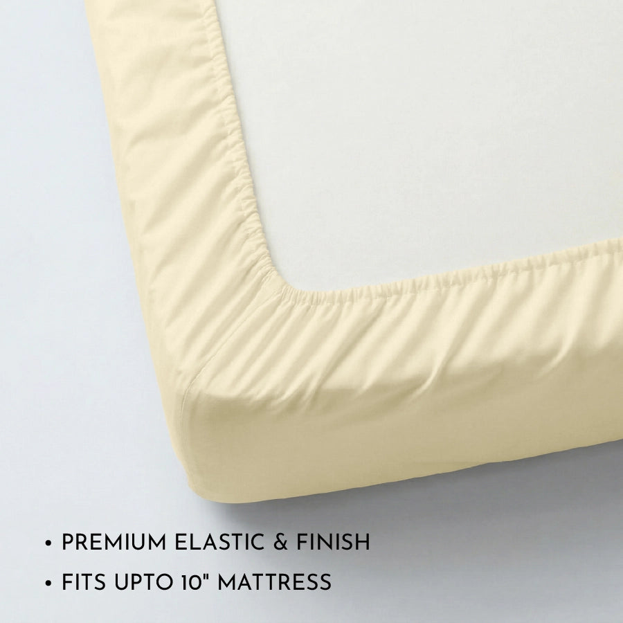 Fitted Bedsheet Set | 1000TC Solid | 100% Cotton Bedsheet + 4 Pillow Cases [Sizes: King Bedsheets & Queen/ Double Bedsheets] - King / solid-ivory