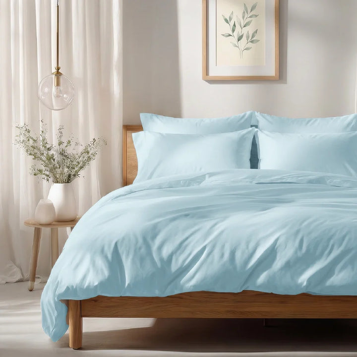 Bedding Bundle - 1000TC Bedsheet Set with [Bedding Bundle - Bedsheet Set with Duvet Cover - 1000TC Solid - Pale Blue - King]