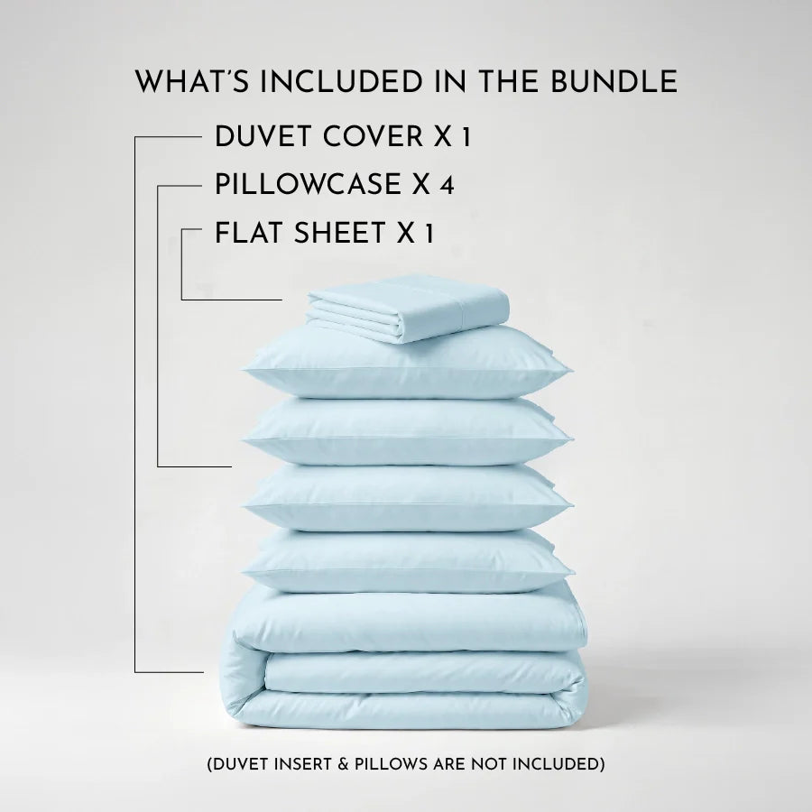 Bedding Bundle - 1000TC Bedsheet Set with [Bedding Bundle - Bedsheet Set with Duvet Cover - 1000TC Solid - Pale Blue - King]
