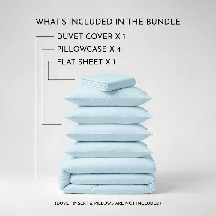 Bedding Bundle - 1000TC Bedsheet Set with [Bedding Bundle - Bedsheet Set with Duvet Cover - 1000TC Solid - Pale Blue - King]