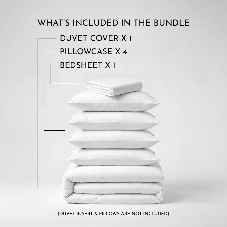Bedding Bundle - 1000TC Bedsheet Set with Duve [Bedding Bundle - Bedsheet Set with Duvet Cover - 1000TC Solid - White - King]