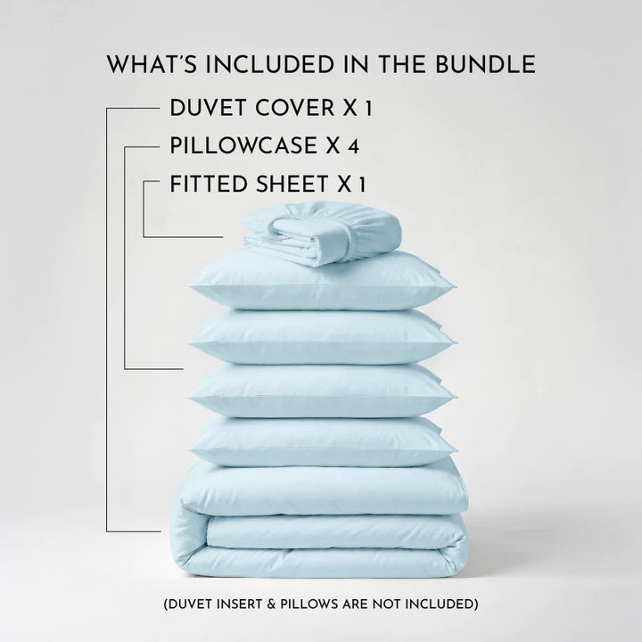 Bedding Bundle - 1000TC Fitted Sheet Set with Duvet Cover - White, Pale Blue, Beige - King