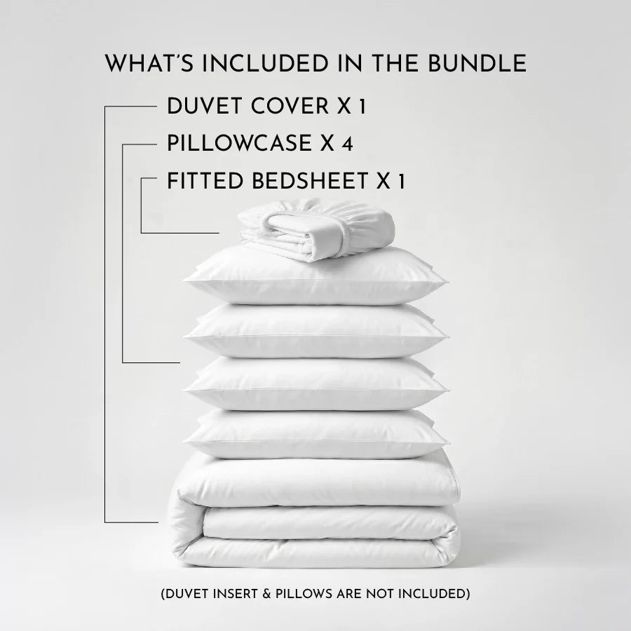 Bedding Bundle - 1000TC Fitted Sheet Set w [Bedding Bundle - Fitted Sheet Set with Duvet Cover - 1000TC Solid - White - King]