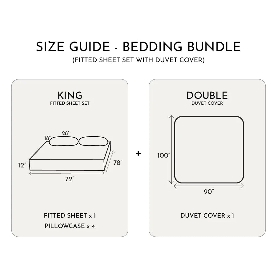 Bedding Bundle - 1000TC Fitted Sheet Set with Duvet Cover - White, Pale Blue, Beige - King