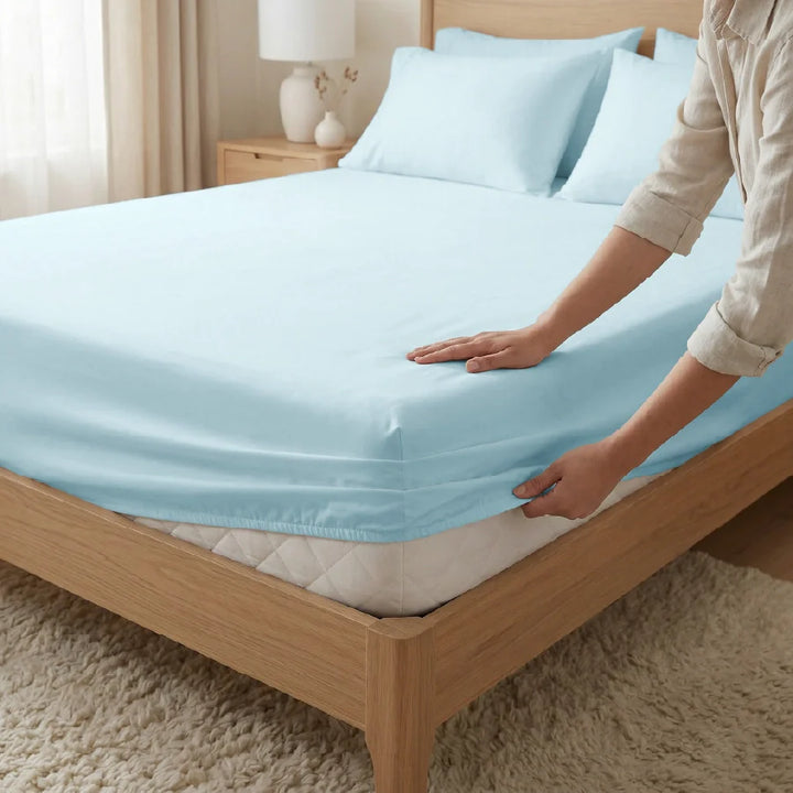 Bedding Bundle - 1000TC Fitted Sheet Set with Duvet Cover - White, Pale Blue, Beige - King