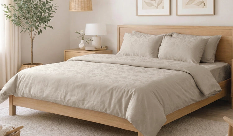 100% Cotton Jacquard Woven Beige Bedsheet
