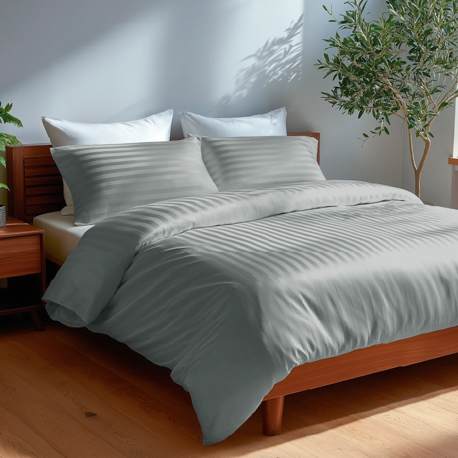 Bed Sheet Set - 300TC Striped Luxe - 1Cm Pale Blue, 1Cm Cameo Rose, 1Cm Light Grey, 1Cm Laurel Green - Single & K [Bed Sheet Set - 300TC Striped Luxe - 1Cm Pale Blue, 1Cm Cameo Rose, 1Cm Light Grey, 1Cm Laurel Green - Single & [300TCSTRLGR]]