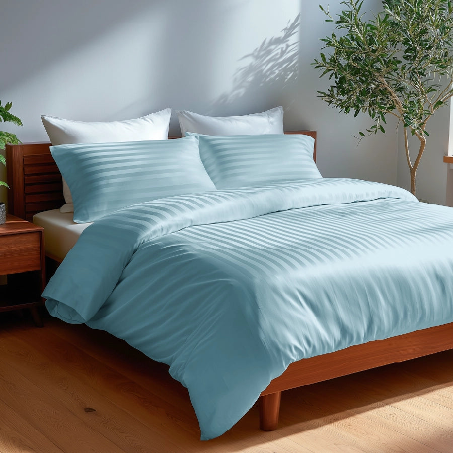 Fitted Sheet Set - 300TC Striped Luxe - Queen & King [Fitted Sheet Set - 300TC Striped Luxe - Pale Blue - Queen & King]
