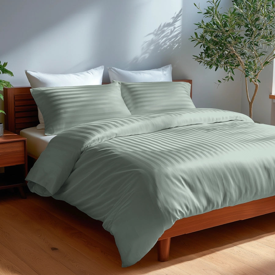 Bed Sheet Set - 300TC Striped Luxe - Single & King [Bed Sheet Set - 300TC Striped Luxe - Sage - Single & King]
