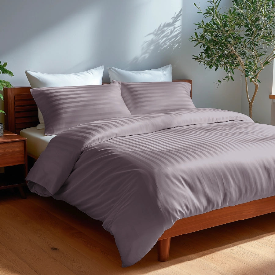Fitted Sheet Set - 300TC Striped Luxe - Queen & King [Fitted Sheet Set - 300TC Striped Luxe - Lilac - Queen & King]