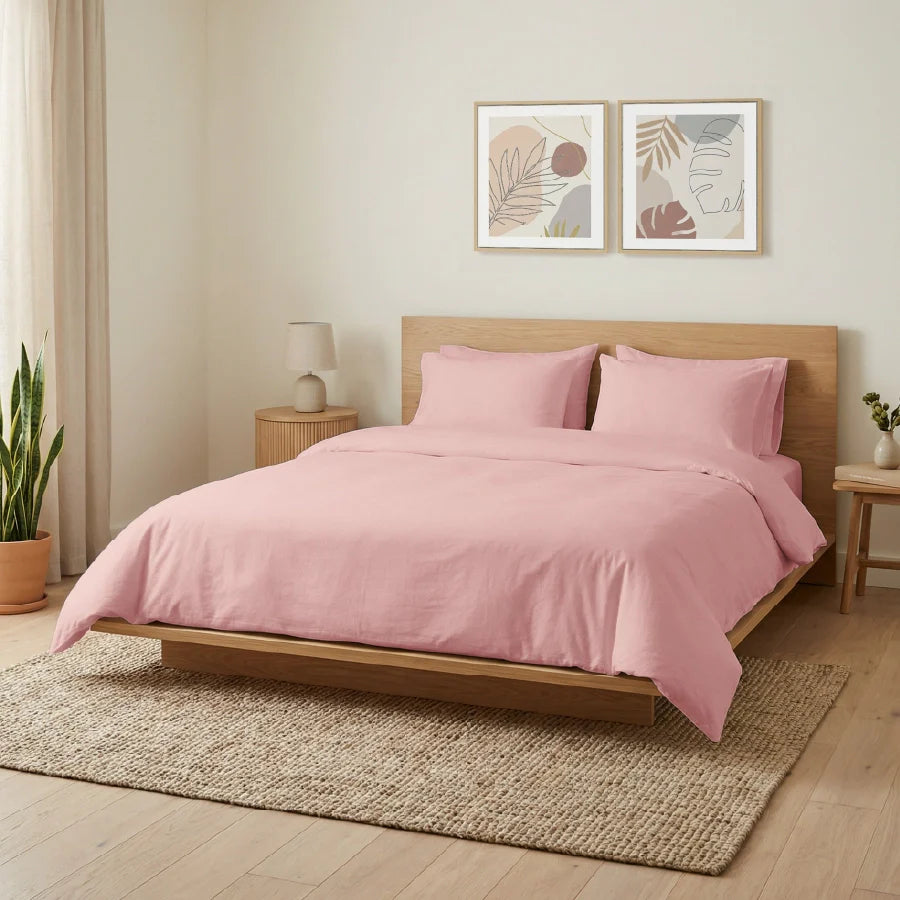 Duvet cover | 200TC Percale | 100% Cotton | Size : Double - Solid-Cameo-Rose