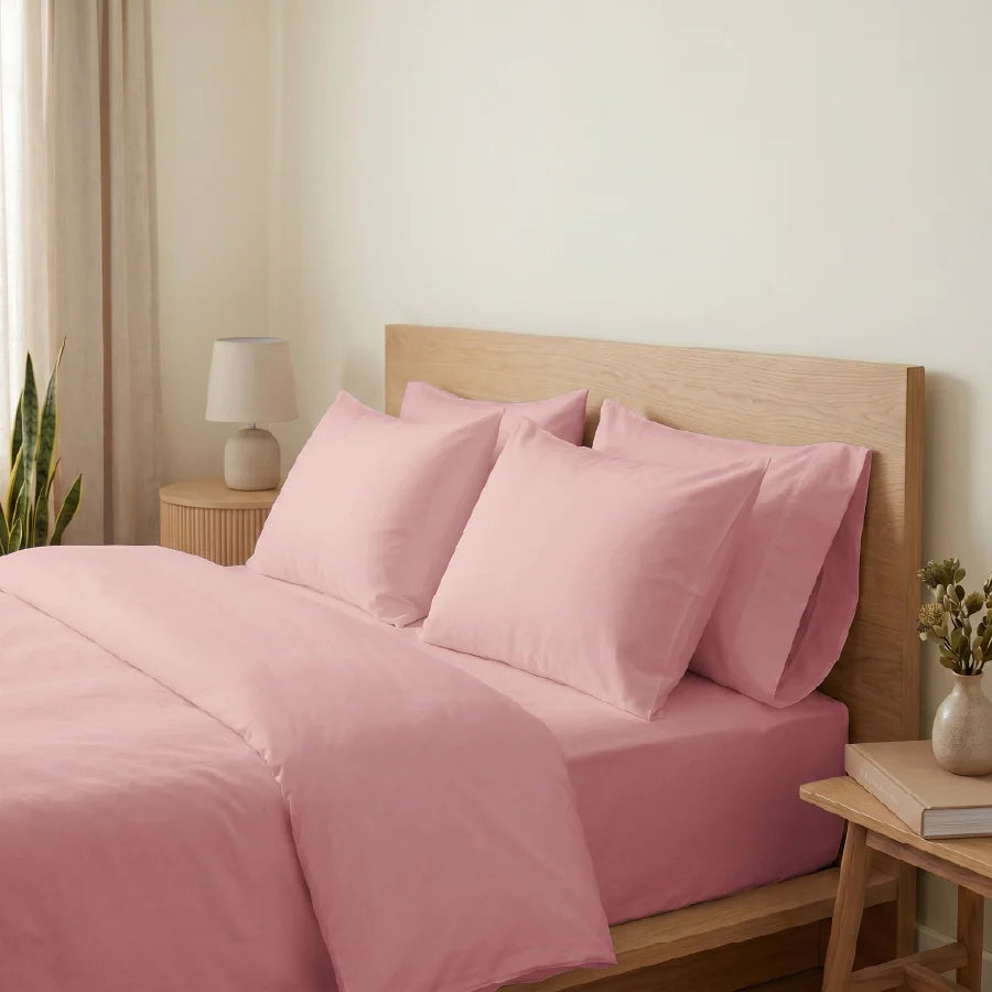 Duvet cover | 200TC Percale | 100% Cotton | Size : Double - Solid-Cameo-Rose