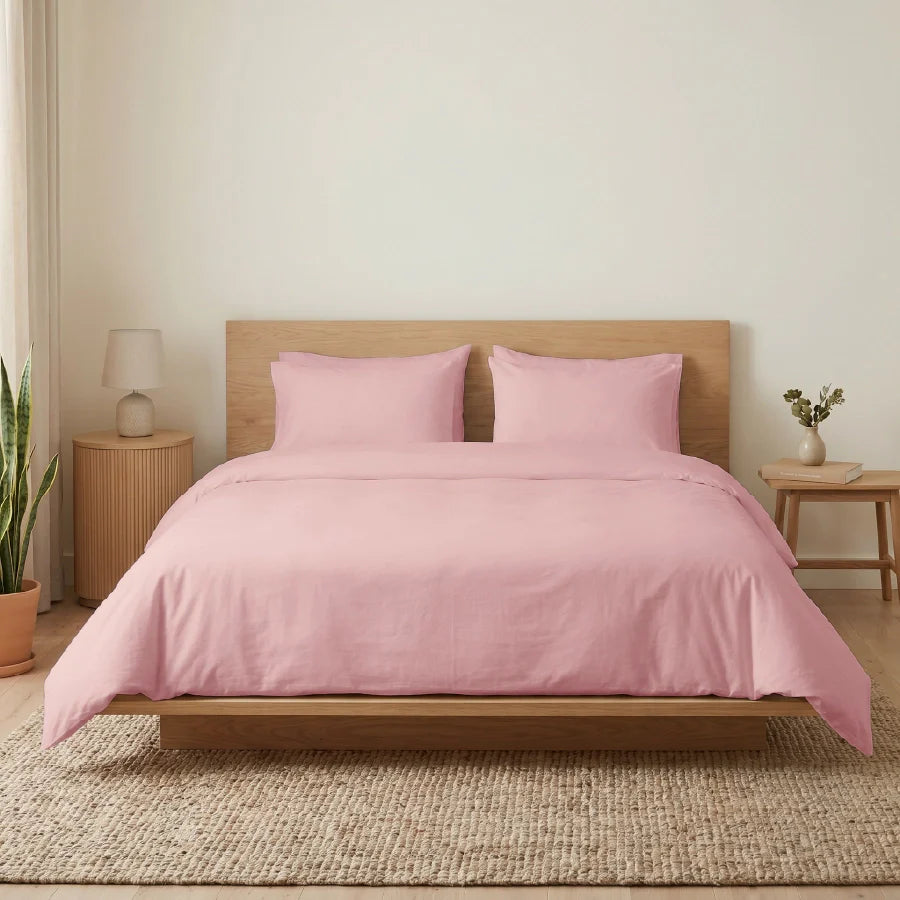 Duvet cover | 200TC Percale | 100% Cotton | Size : Double - Solid-Cameo-Rose