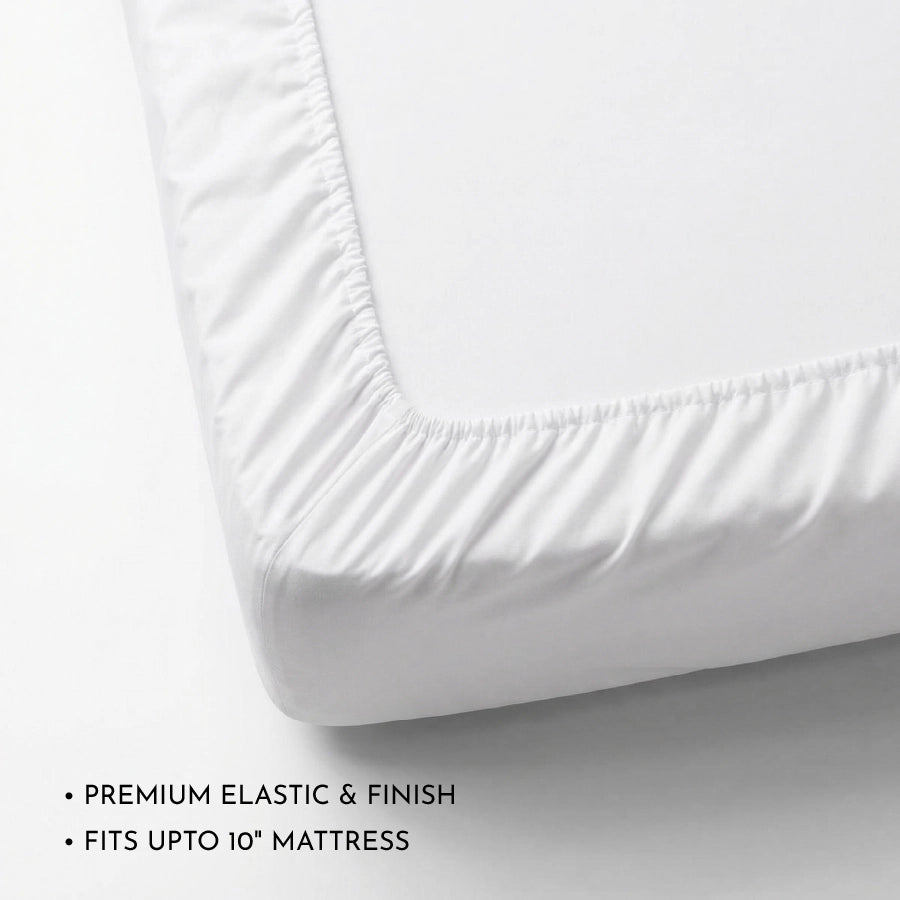 Fitted Bedsheet Set | 200TC Percale | 100% Cotton Bedsheet + 2 Pillow Cases [Sizes: King Bedsheets & Queen/ Double Bedsheets] - Solid-White