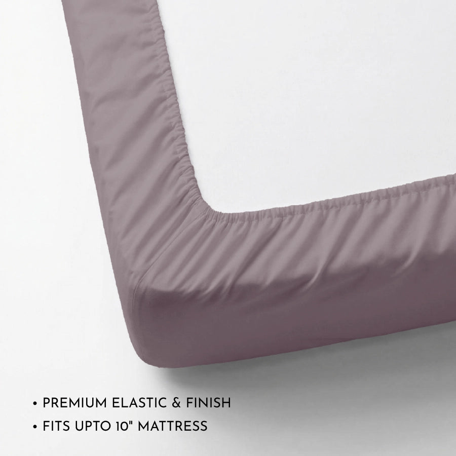 Fitted Bedsheet Set | 200TC Percale | 100% Cotton Bedsheet + 2 Pillow Cases [Sizes: King Bedsheets & Queen/ Double Bedsheets] - Solid-Lilac