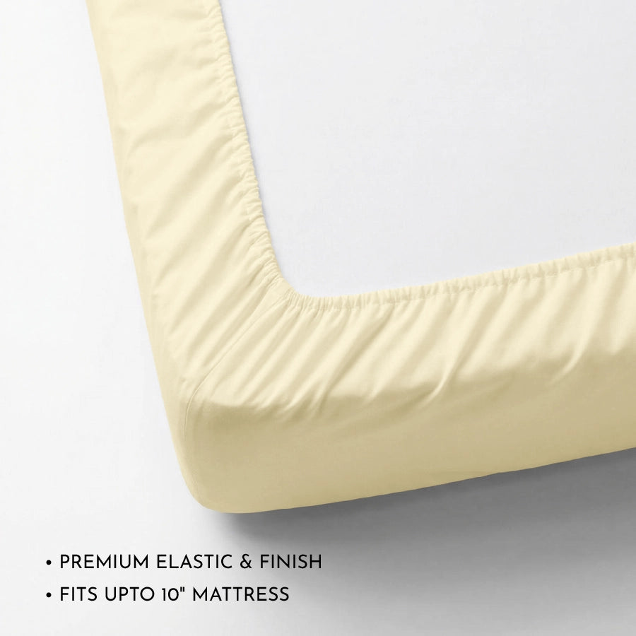 Fitted Bedsheet Set | 200TC Percale | 100% Cotton Bedsheet + 2 Pillow Cases [Sizes: King Bedsheets & Queen/ Double Bedsheets] - Solid-Ivory