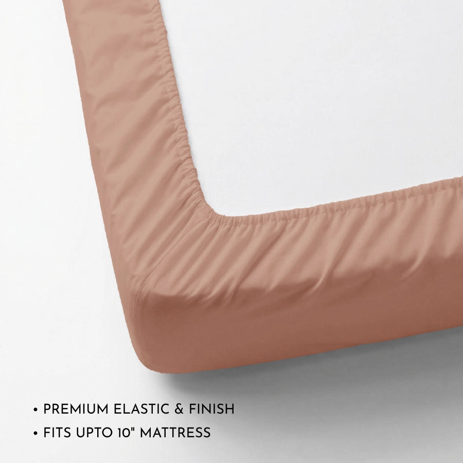 Fitted Bedsheet Set | 200TC Percale | 100% Cotton Bedsheet + 2 Pillow Cases [Sizes: King Bedsheets & Queen/ Double Bedsheets] - Solid-Coral