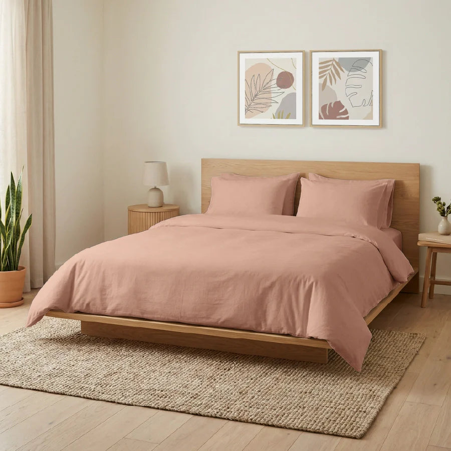 Fitted Bedsheet Set | 200TC Percale | 100% Cotton Bedsheet + 2 Pillow Cases [Sizes: King Bedsheets & Queen/ Double Bedsheets] - Solid-Coral