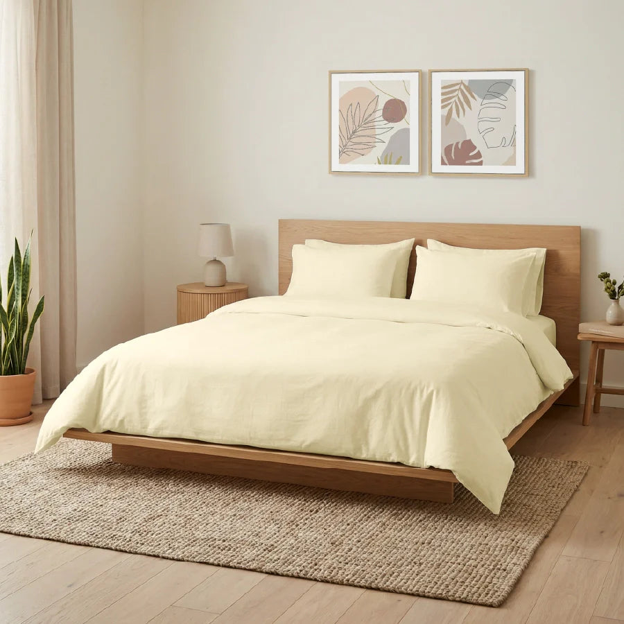 Fitted Bedsheet Set | 200TC Percale | 100% Cotton Bedsheet + 2 Pillow Cases [Sizes: King Bedsheets & Queen/ Double Bedsheets] - Solid-Ivory