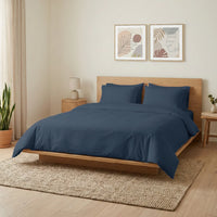 Fitted Bedsheet Set | 200TC Percale | 100% Cotton Bedsheet + 2 Pillow Cases [Sizes: King Bedsheets & Queen/ Double Bedsheets] - Solid-Navy-Blue