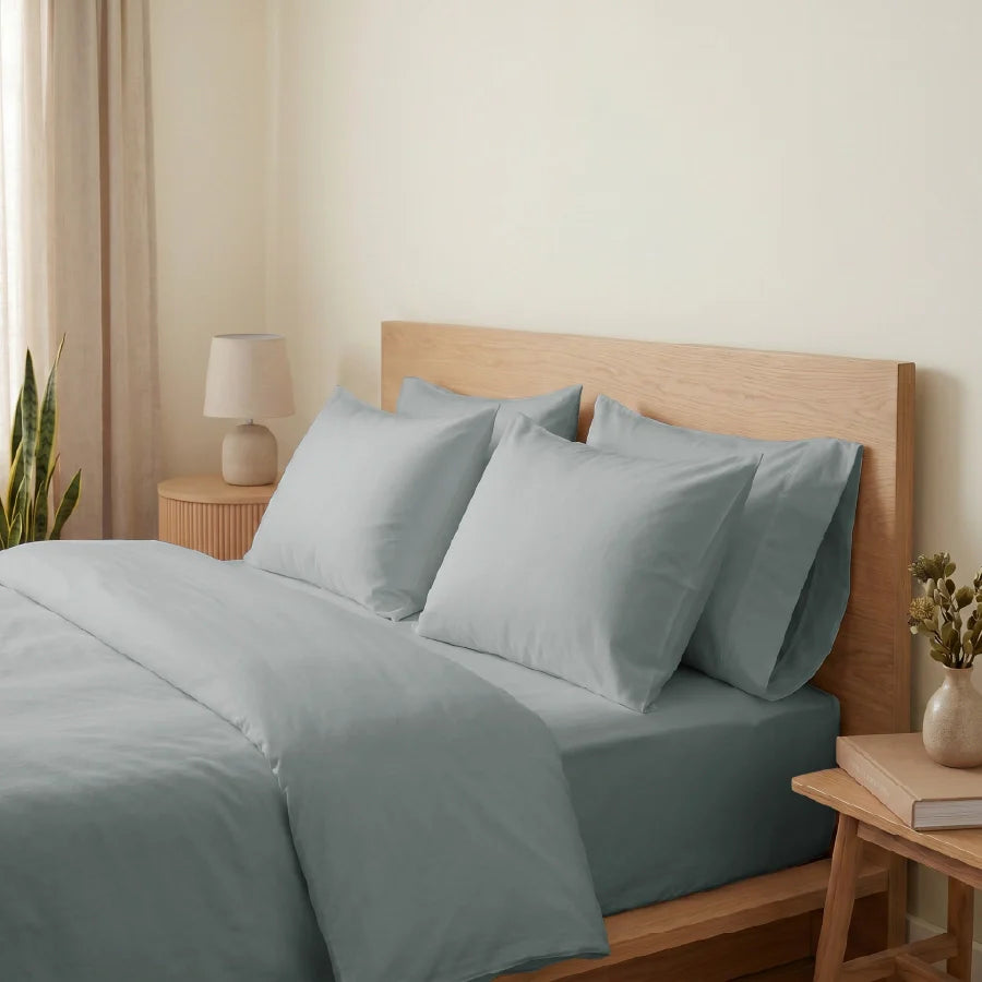 Fitted Bedsheet Set | 200TC Percale | 100% Cotton Bedsheet + 2 Pillow Cases [Sizes: King Bedsheets & Queen/ Double Bedsheets] - Solid-Light-Grey
