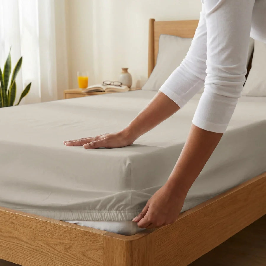 Fitted Bedsheet Set | 200TC Percale | 100% Cotton Bedsheet + 2 Pillow Cases [Sizes: King Bedsheets & Queen/ Double Bedsheets] - Solid-Beige