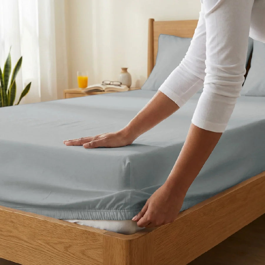 Fitted Bedsheet Set | 200TC Percale | 100% Cotton Bedsheet + 2 Pillow Cases [Sizes: King Bedsheets & Queen/ Double Bedsheets] - Solid-Light-Grey